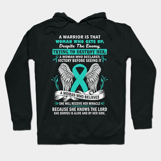 Woman Who Believes She Will Receice Her Miracle PCOS Awareness Teal Ribbon Warrior Hoodie by celsaclaudio506